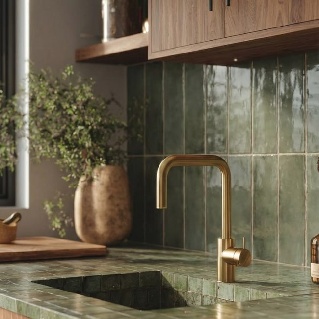 Green Zellige Look Tile _ Kitchen with Fusion Smeraldo Porcelain Tile
